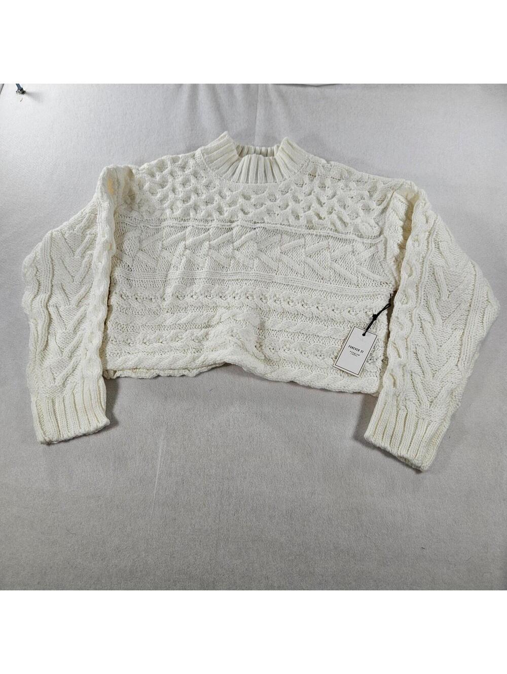 Forever 21 Chunky Cable Knit Large Cozy White Pullover Sweater NWT